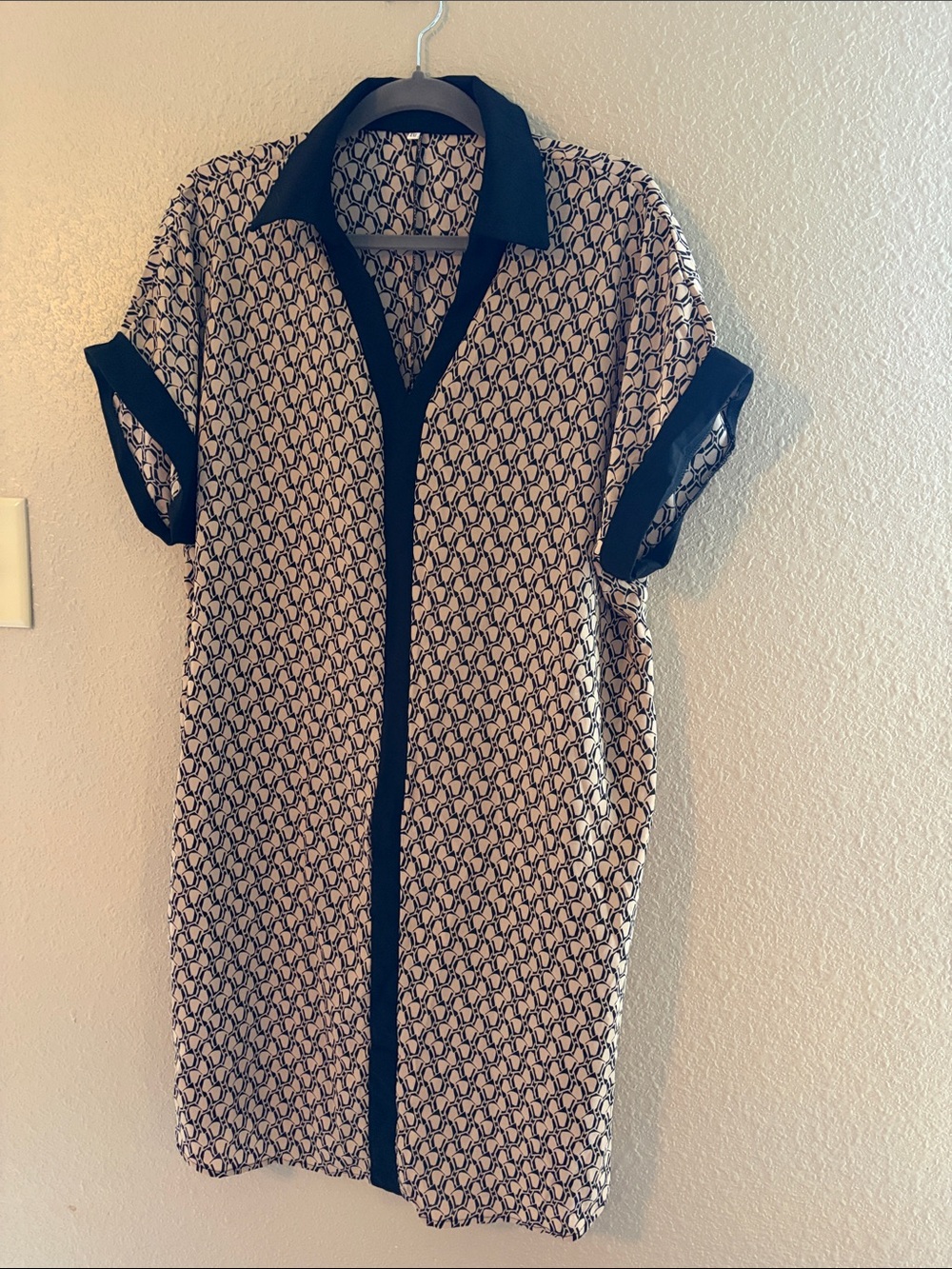 Patterned Tan and Black Shirt Dress